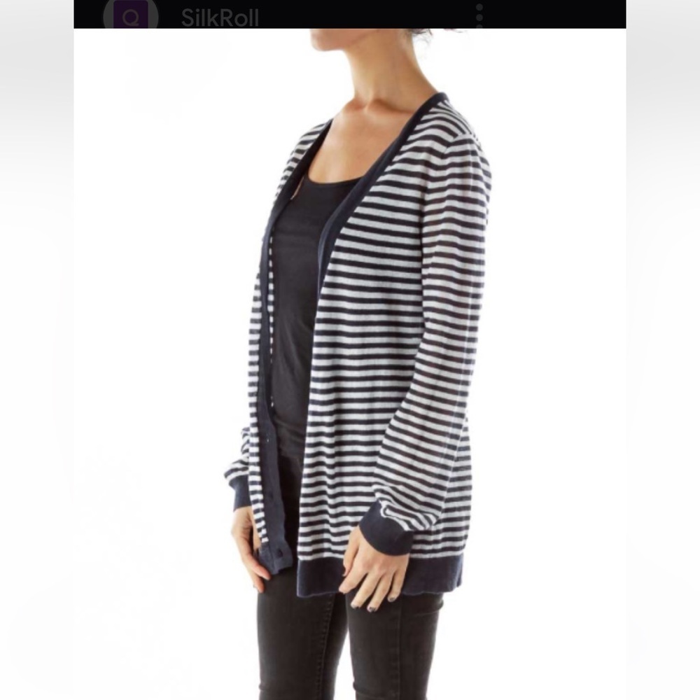 50% off w ♥️ Tricot joli cardigan green white stripe made in USA SM  #43